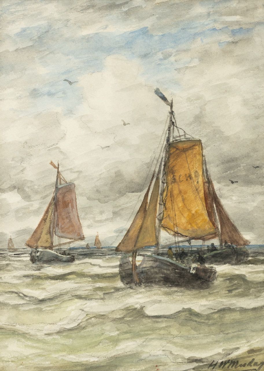 Mesdag H.W.  | Hendrik Willem Mesdag | Aquarelle und Zeichnungen zum Verkauf angeboten | x, Holzkohle und Aquarell auf Papier 36,0 x 26,0 cm, Unterzeichnet u.r.