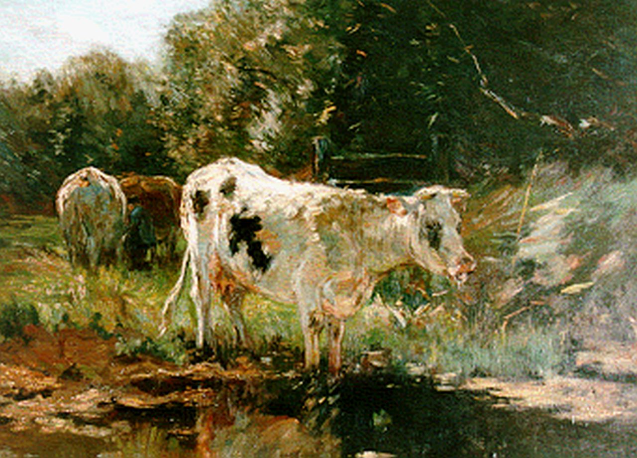 Maris W.  | Willem Maris, Cows near a stream, Öl auf Leinwand 80,8 x 101,5 cm, signed l.l.