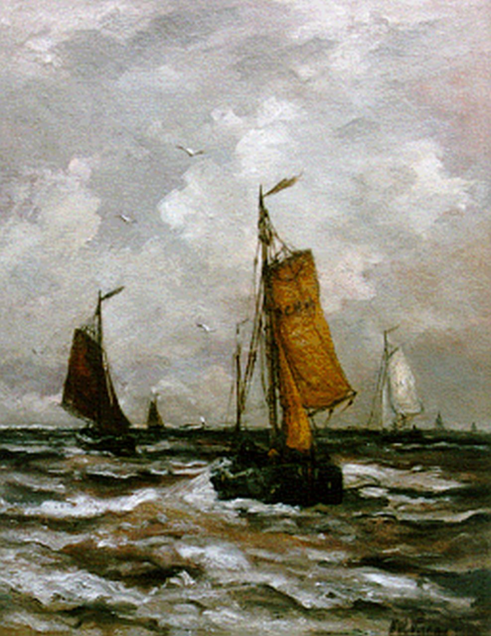 Mesdag H.W.  | Hendrik Willem Mesdag, 'Bomschuiten' in full sail, Öl auf Leinwand 50,7 x 39,8 cm, signed l.r. indistinctly