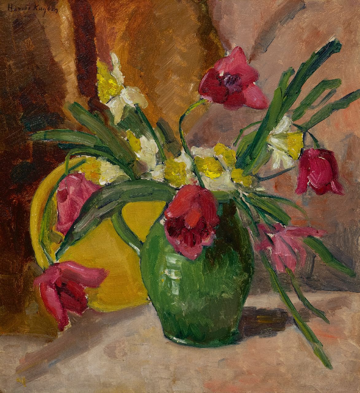 Kuijten H.J.  | Henricus Johannes 'Harrie' Kuijten | Gemälde zum Verkauf angeboten | Blumenstillleben, Öl auf Malereifaser 49,8 x 44,8 cm, Unterzeichnet o.l.