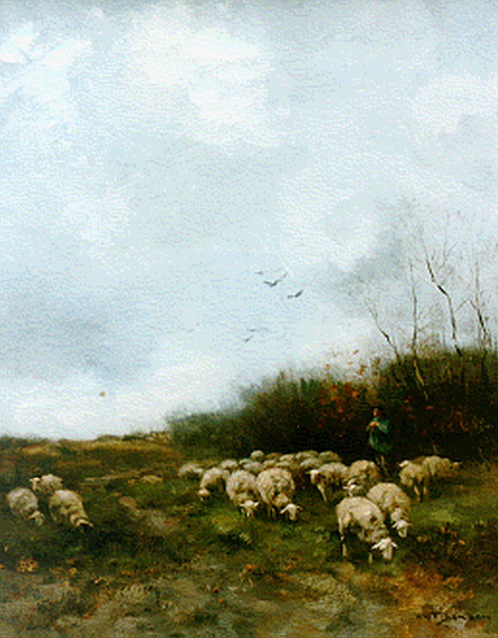 Jansen W.G.F.  | 'Willem' George Frederik Jansen, A shepherd with his flock, Öl auf Leinwand 55,0 x 45,0 cm, signed l.r.