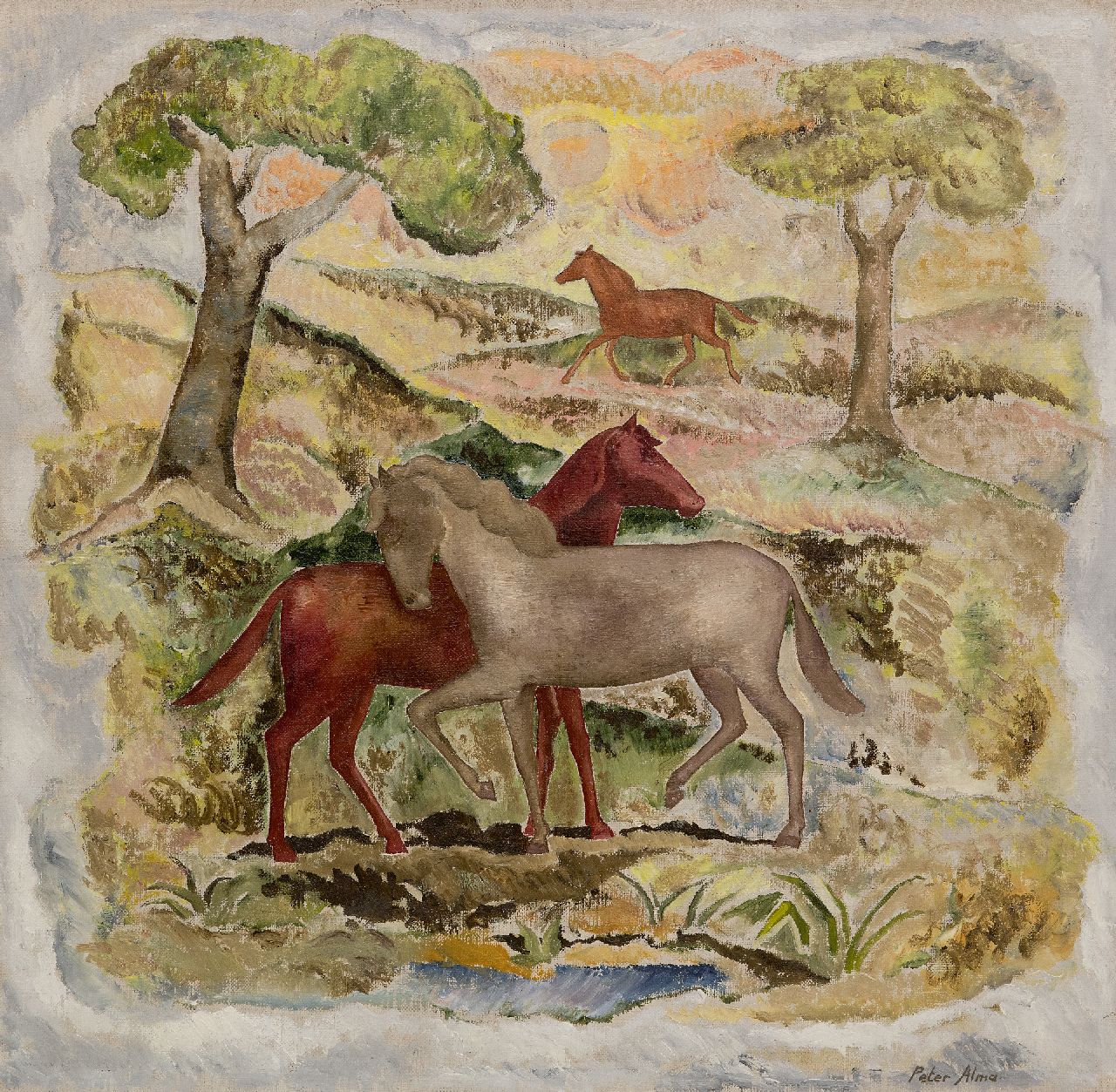 Alma P. | Petrus 'Peter' Alma | Gemälde zum Verkauf angeboten | Die Pferde, Öl auf Leinwand 48,7 x 50,3 cm, Unterzeichnet u.r. Alma P. | Petrus 'Peter' Alma | Gemälde zum Verkauf angeboten | Die Pferde, Öl auf Leinwand 48,7 x 50,3 cm, Unterzeichnet u.r.