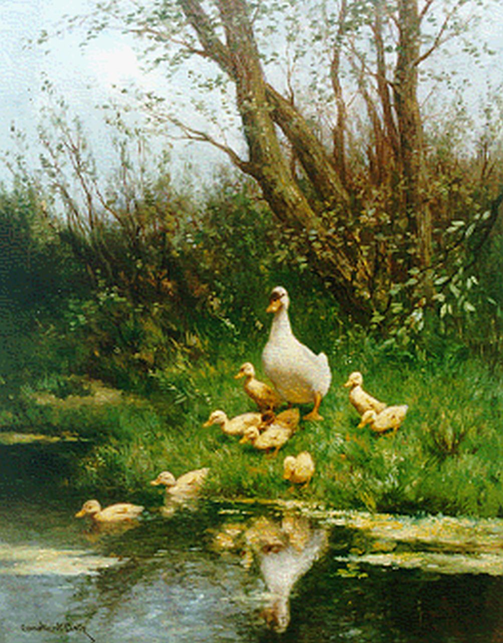 Artz C.D.L.  | 'Constant' David Ludovic Artz, A hen and ducklings on the riverbank, Öl auf Leinwand 50,0 x 40,0 cm, signed l.l.