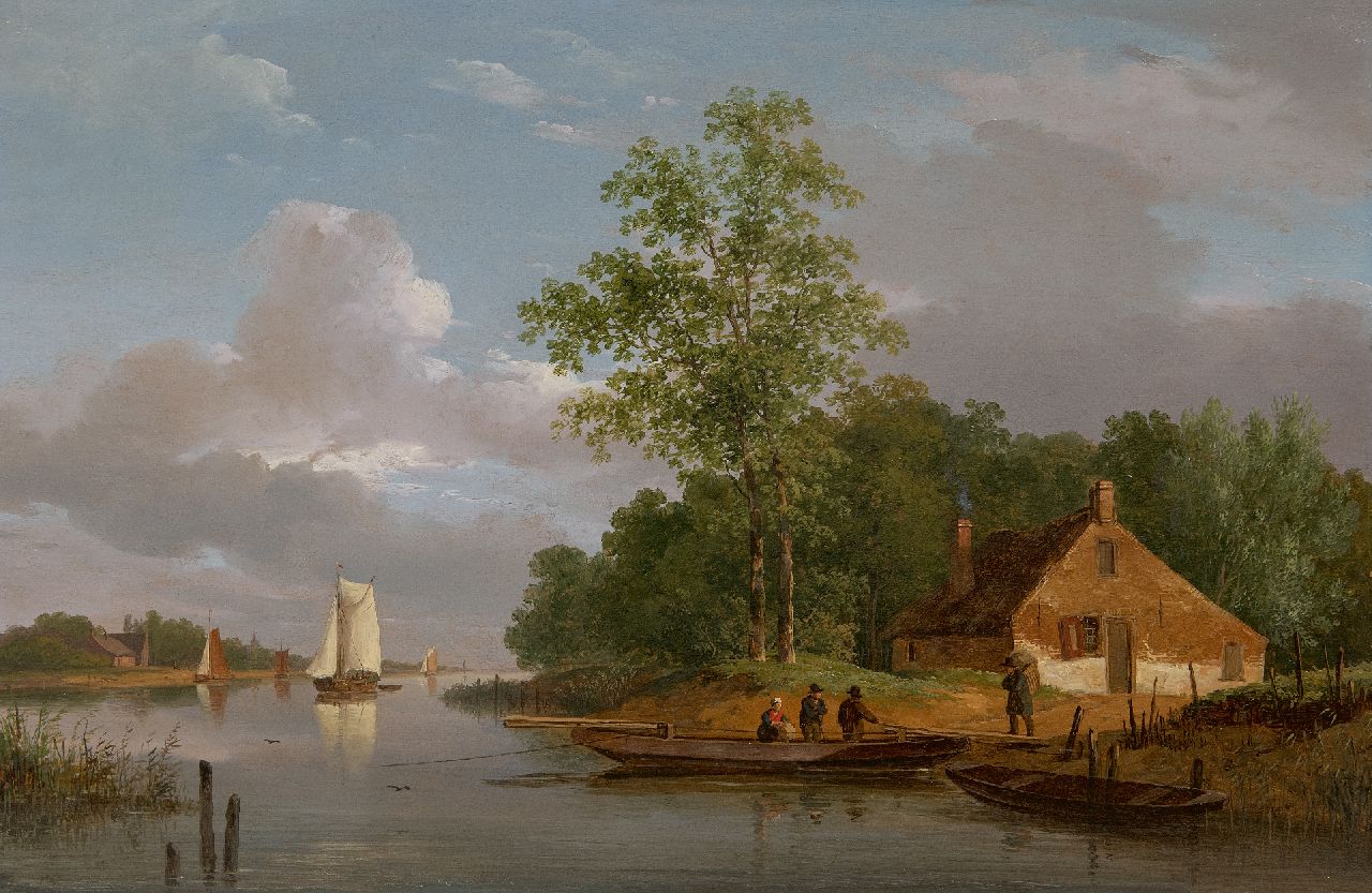 Schelfhout A.  | Andreas Schelfhout, Die Fähre, Öl auf Holz 32,8 x 49,5 cm, zu datieren um 1822