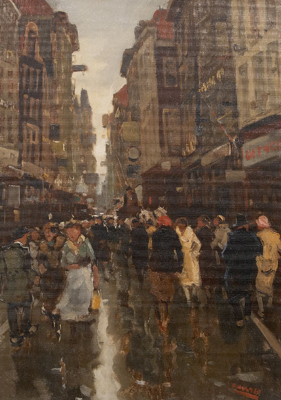 Noltee B.C.  | Bernardus Cornelis 'Cor' Noltee | Gemälde zum Verkauf angeboten | Belebte Einkaufsstraße/Spuistraat, Den Haag, Öl auf Leinwand 49,7 x 33,7 cm, Unterzeichnet r.u.