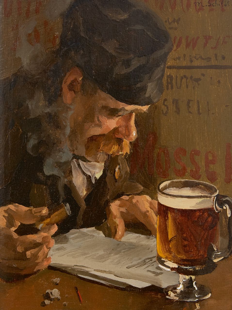 Schildt M. | Martinus 'Martin' Schildt | Gemälde zum Verkauf angeboten | Zufriedenheit, Öl auf Holz 27,0 x 20,4 cm, Unterzeichnet r.o. und verso auf Etikett Schildt M. | Martinus 'Martin' Schildt | Gemälde zum Verkauf angeboten | Zufriedenheit, Öl auf Holz 27,0 x 20,4 cm, Unterzeichnet r.o. und verso auf Etikett