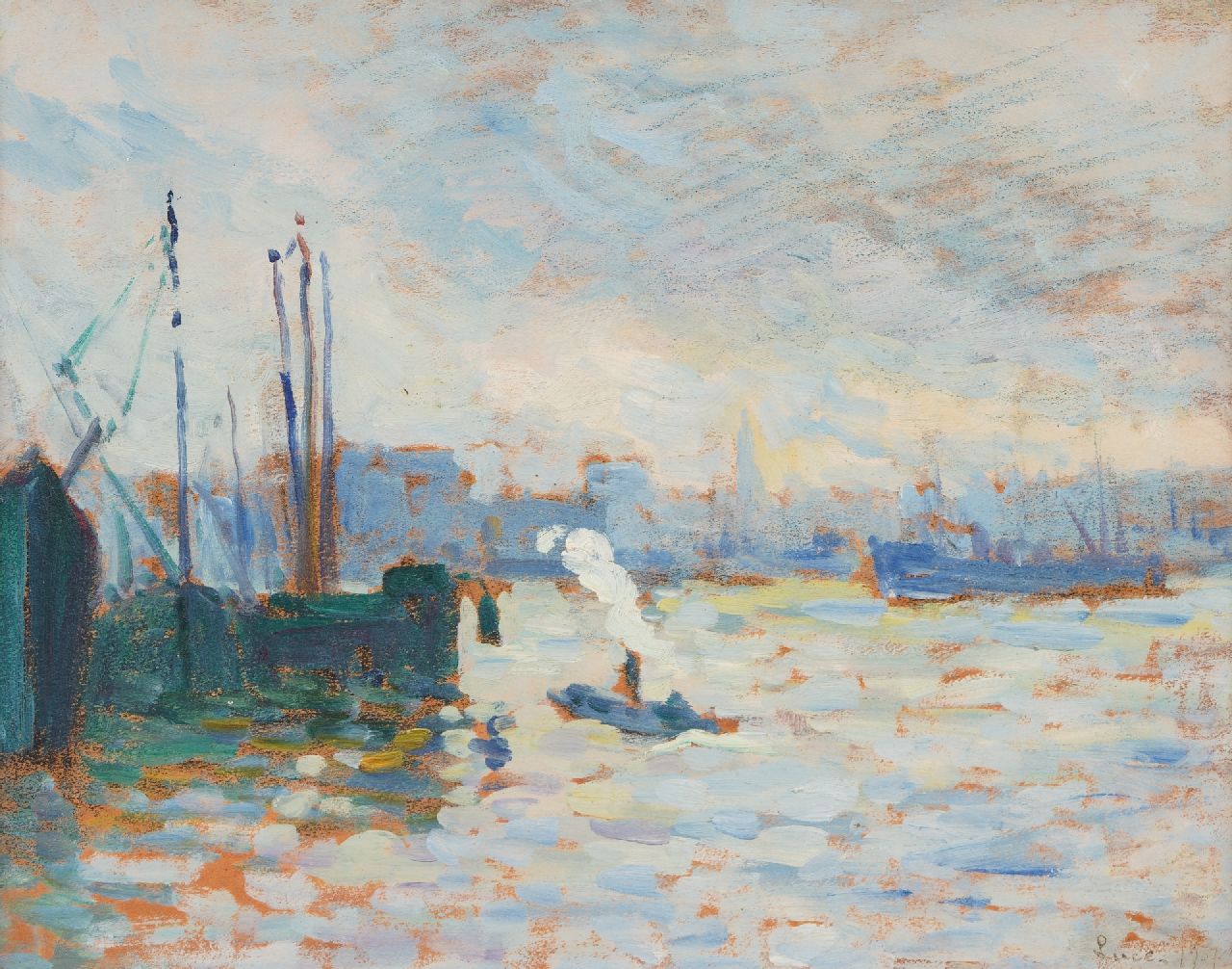 Luce M.  | Maximilien Luce | Gemälde zum Verkauf angeboten | Die Maas bei Feijenoord, Rotterdam, Öl auf Malereifaser 27,1 x 34,2 cm, datiert 1907