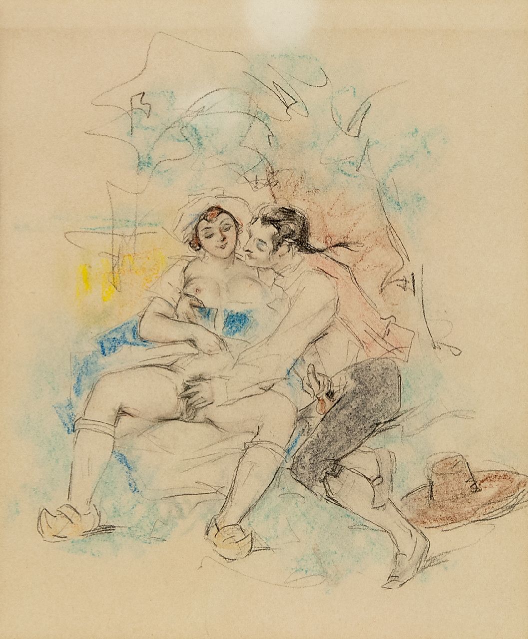 Poulton T.L. | Thomas Leycester 'Tom' Poulton, Idylle, Farbbleistift auf Papier 21,5 x 18,0 cm Poulton T.L. | Thomas Leycester 'Tom' Poulton, Idylle, Farbbleistift auf Papier 21,5 x 18,0 cm