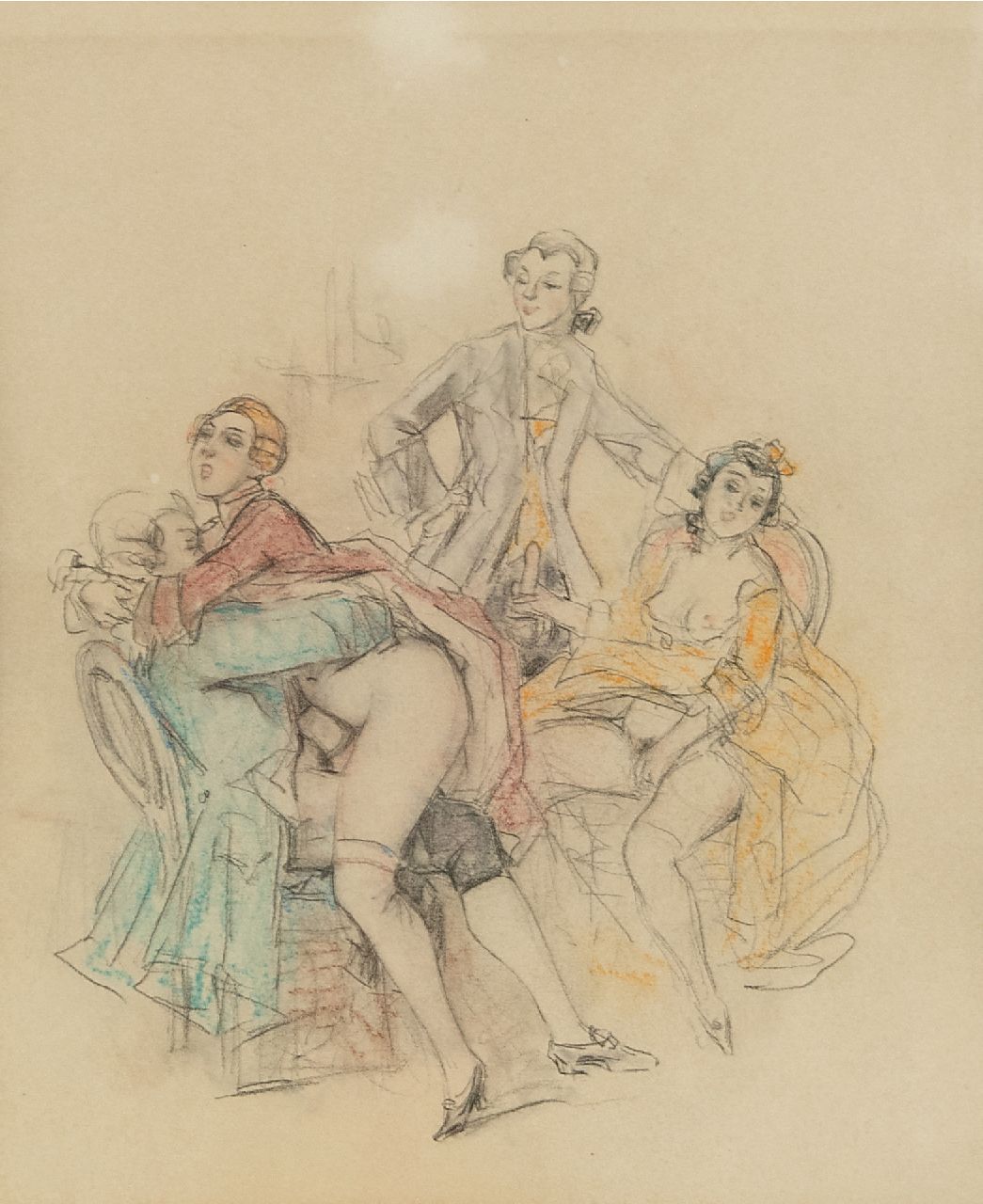 Poulton T.L. | Thomas Leycester 'Tom' Poulton, Réunion mondaine, Farbbleistift auf Papier 21,5 x 18,0 cm Poulton T.L. | Thomas Leycester 'Tom' Poulton, Réunion mondaine, Farbbleistift auf Papier 21,5 x 18,0 cm