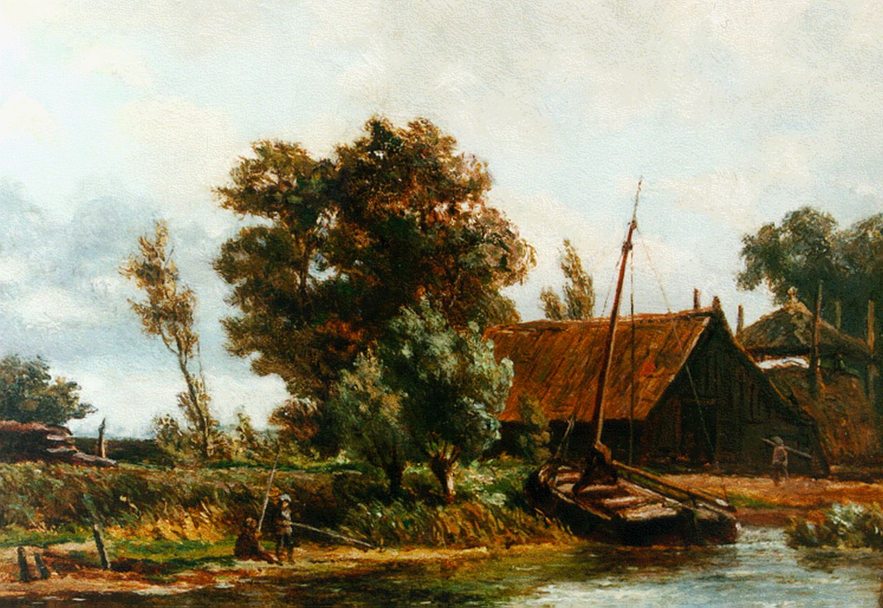 Borselen J.W. van | Jan Willem van Borselen, Figures on the riverbank, Öl auf Holz 14,9 x 19,3 cm, signed on the reverse