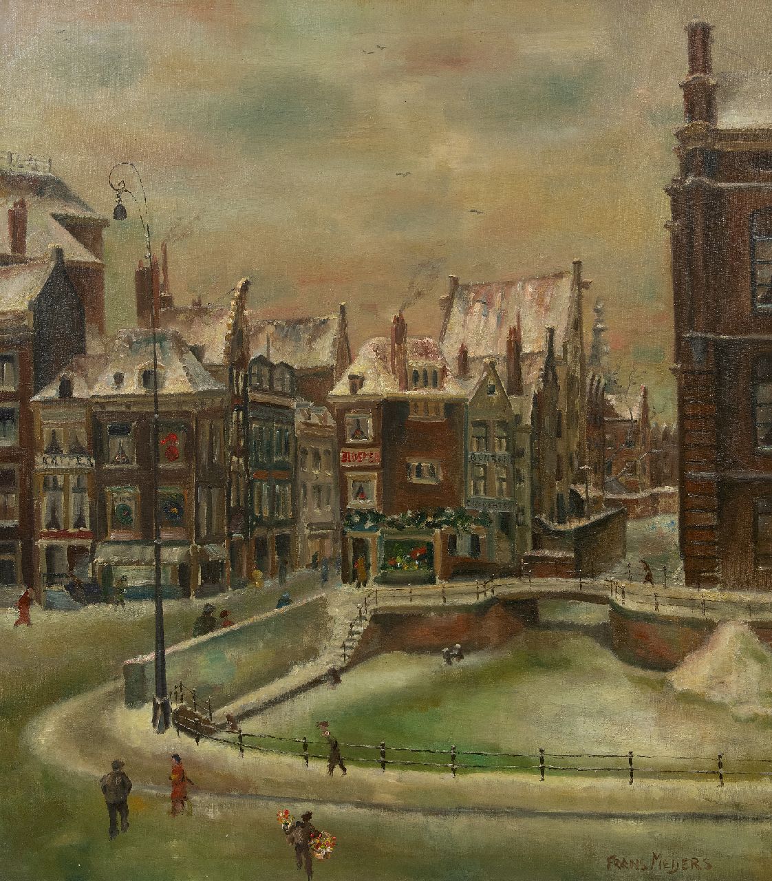 Meijers F.  | Frans Meijers, Das Rokin im Schnee, Amsterdam, Öl auf Leinwand 80,1 x 70,3 cm, Unterzeichnet u.r.