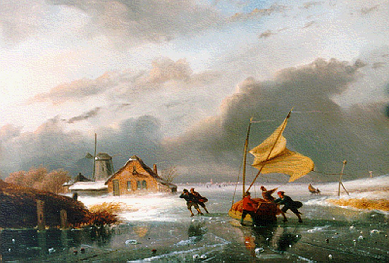 Roosenboom N.J.  | Nicolaas Johannes Roosenboom, Figures on the ice in winter, Öl auf Holz 31,0 x 45,0 cm, signed l.r.