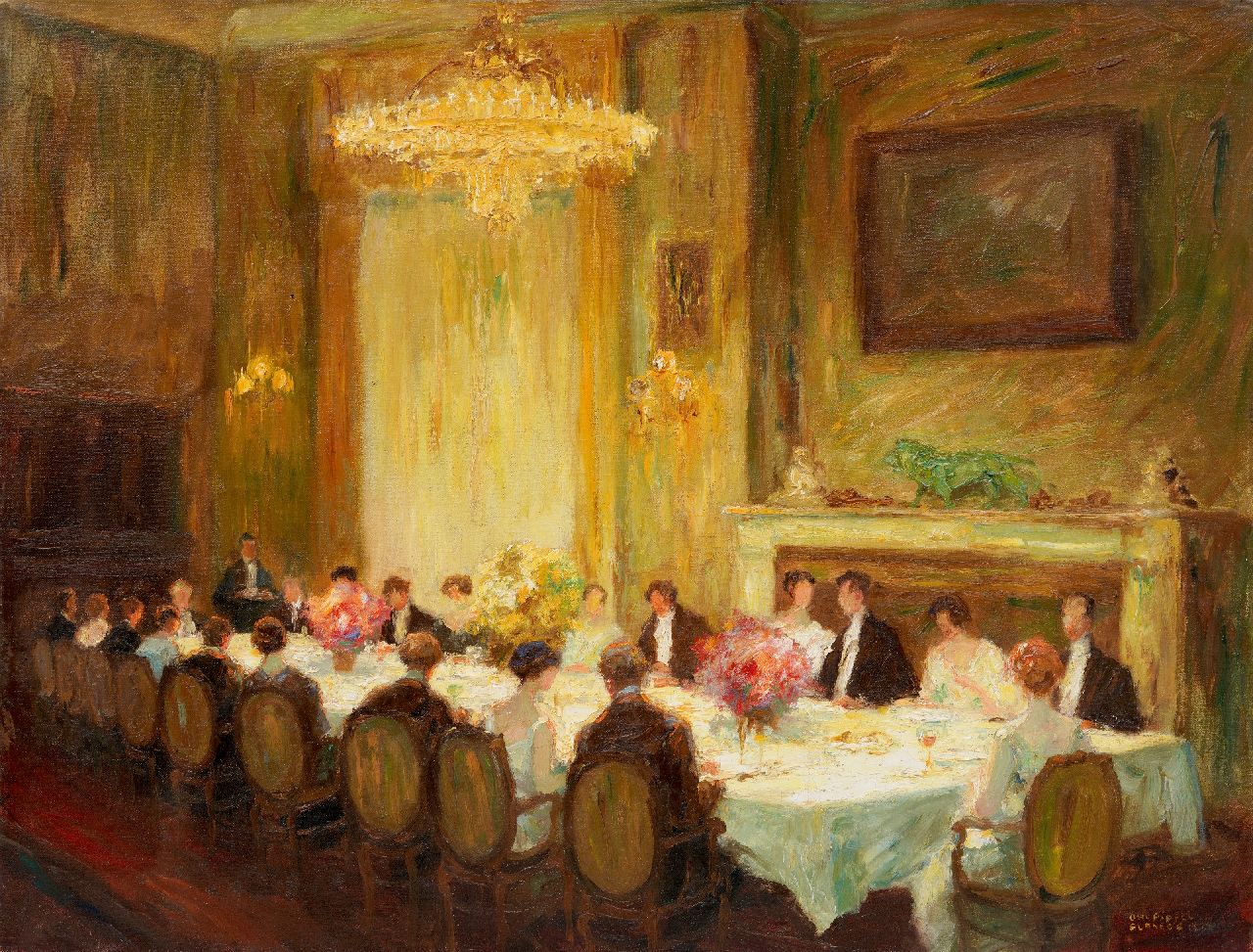 Pippel O.E.  | 'Otto' Eduard Pippel, Diner am Abend, Öl auf Leinwand 63,7 x 79,7 cm, Unterzeichnet u.r. und datiert 'Planegg' 1909