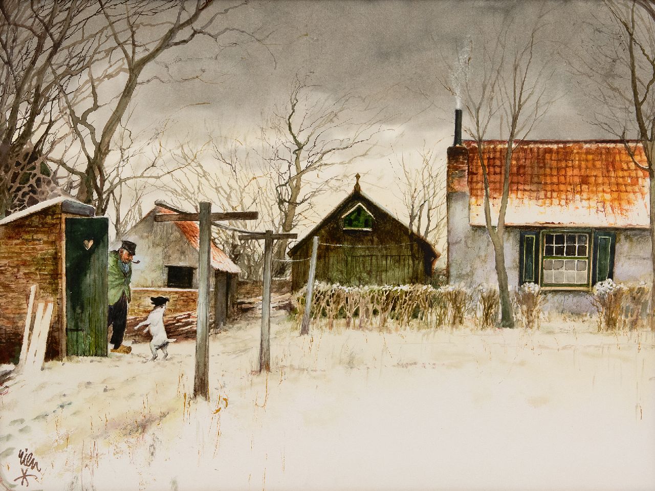 Poortvliet R. | Rien Poortvliet | Aquarelle und Zeichnungen zum Verkauf angeboten | Ein glücklicher Freund auf dem Bauernhof, Aquarell auf Papier 50,0 x 65,0 cm, Unterzeichnet u.l. Poortvliet R. | Rien Poortvliet | Aquarelle und Zeichnungen zum Verkauf angeboten | Ein glücklicher Freund auf dem Bauernhof, Aquarell auf Papier 50,0 x 65,0 cm, Unterzeichnet u.l.