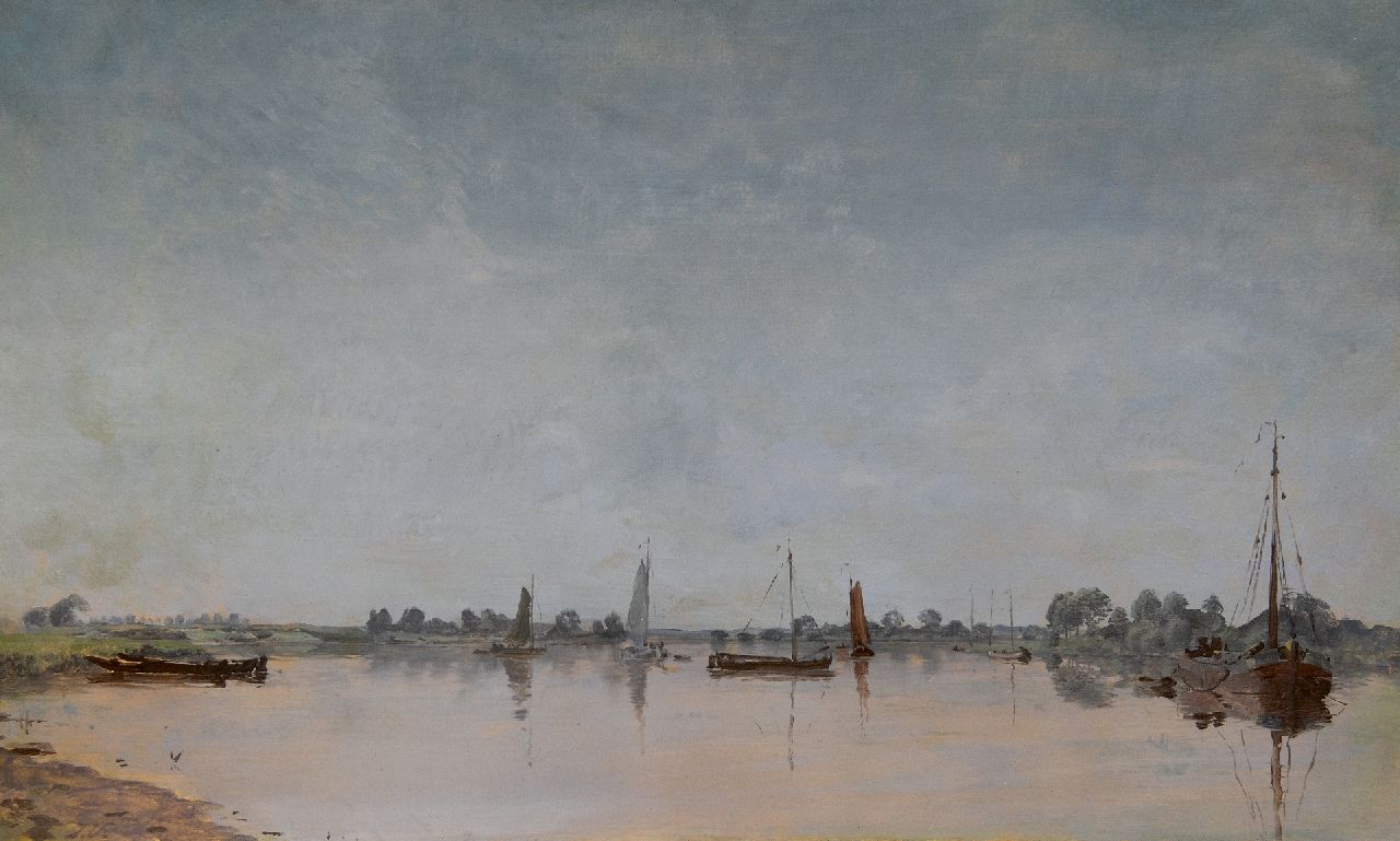 Voerman sr. J.  | Jan Voerman sr. | Gemälde zum Verkauf angeboten | Blick auf den Fluss IJssel bei Hattem, Öl auf Holz 31,5 x 51,9 cm, Unterzeichnet u.l. mit Initialen