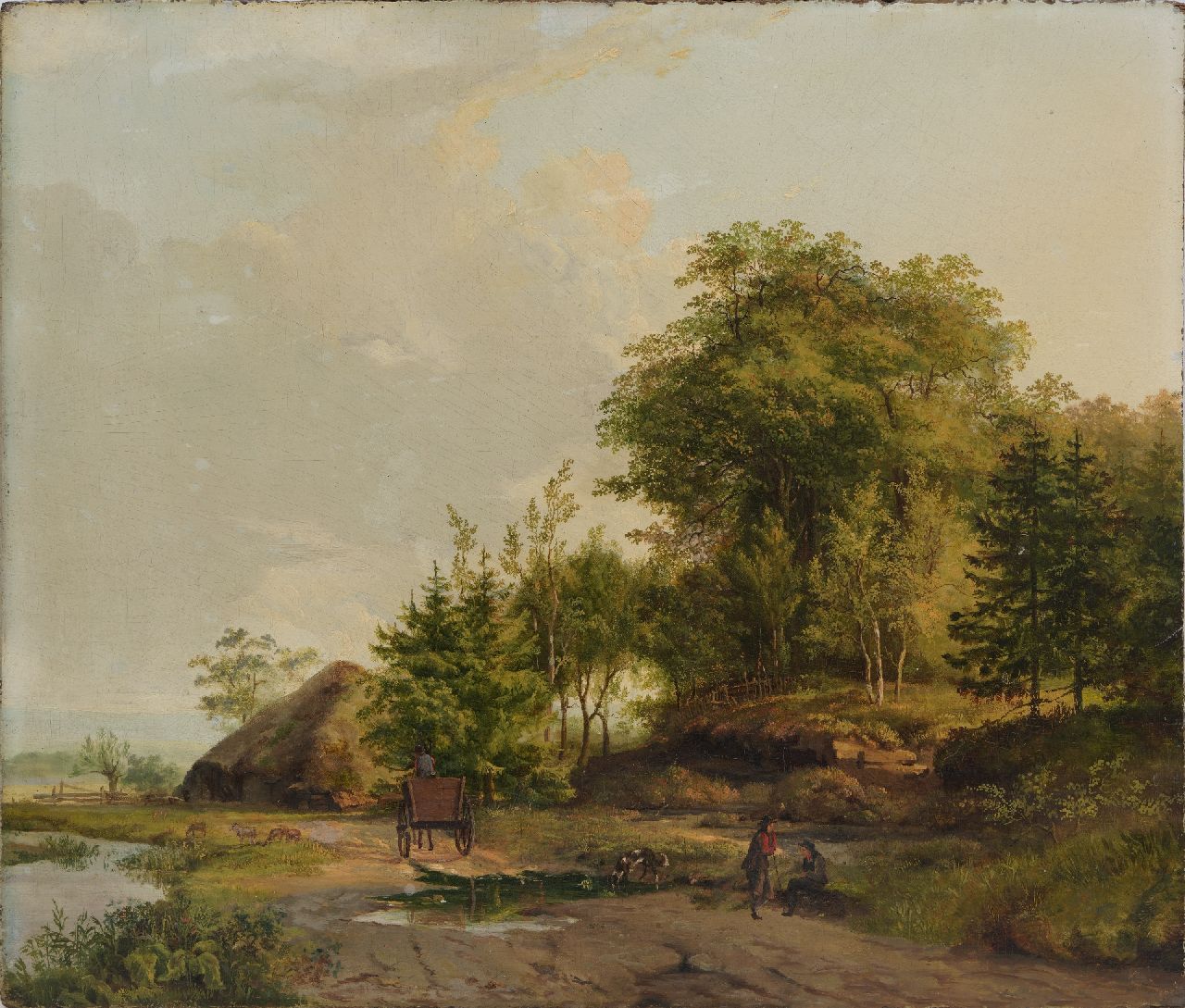 Koekkoek B.C. | Barend Cornelis Koekkoek | Gemälde zum Verkauf angeboten | Sommerlandschaft mit Reisenden und Pferd und Wagen, Öl auf Holz 34,7 x 40,7 cm, 1823-1826 Koekkoek B.C. | Barend Cornelis Koekkoek | Gemälde zum Verkauf angeboten | Sommerlandschaft mit Reisenden und Pferd und Wagen, Öl auf Holz 34,7 x 40,7 cm, 1823-1826