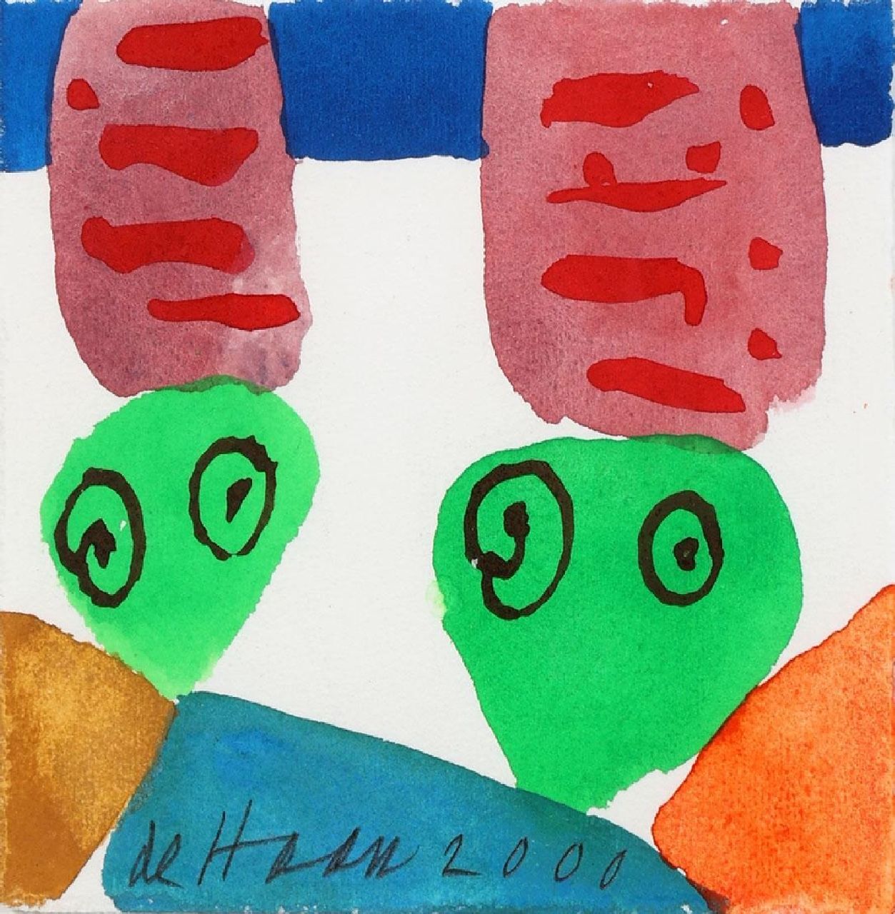 Haan J. de | Jurjen de Haan | Aquarelle und Zeichnungen zum Verkauf angeboten | Komposition, Gouache auf Papier 12,0 x 12,0 cm, Unterzeichnet u.M. und datiert 2000