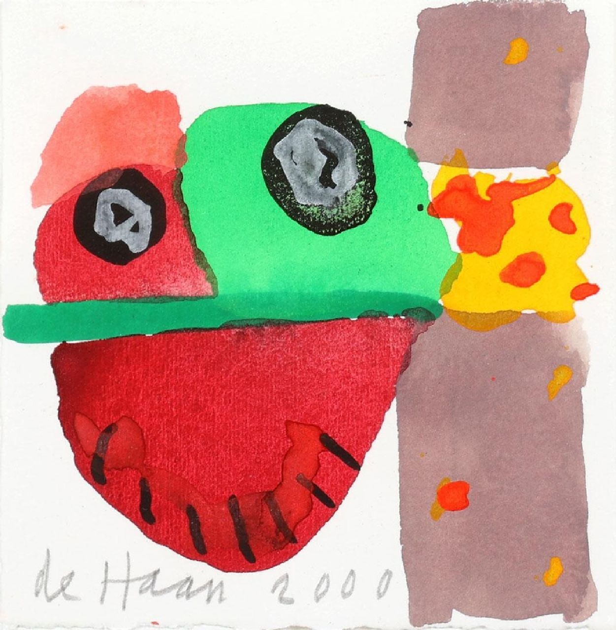 Haan J. de | Jurjen de Haan | Aquarelle und Zeichnungen zum Verkauf angeboten | Komposition, Gouache auf Papier 12,2 x 12,0 cm, Unterzeichnet u.l. und datiert 2000