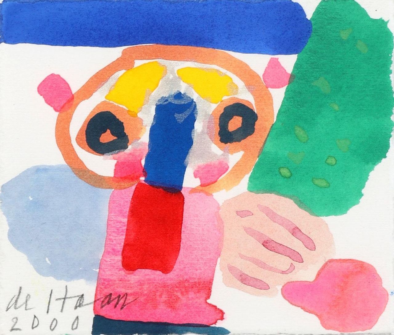 Haan J. de | Jurjen de Haan | Aquarelle und Zeichnungen zum Verkauf angeboten | Figur, Gouache auf Papier 12,0 x 12,2 cm, Unterzeichnet u.l. und datiert 2000