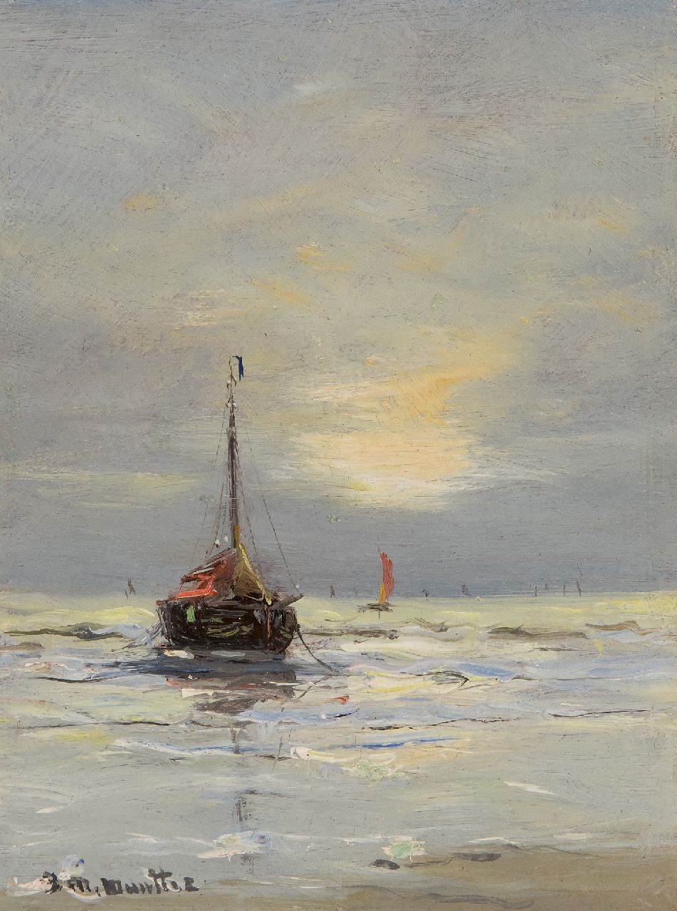 Munthe G.A.L.  | Gerhard Arij Ludwig 'Morgenstjerne' Munthe | Gemälde zum Verkauf angeboten | Abendstimmung, Öl auf Malereifaser 19,9 x 14,9 cm, Unterzeichnet u.l.