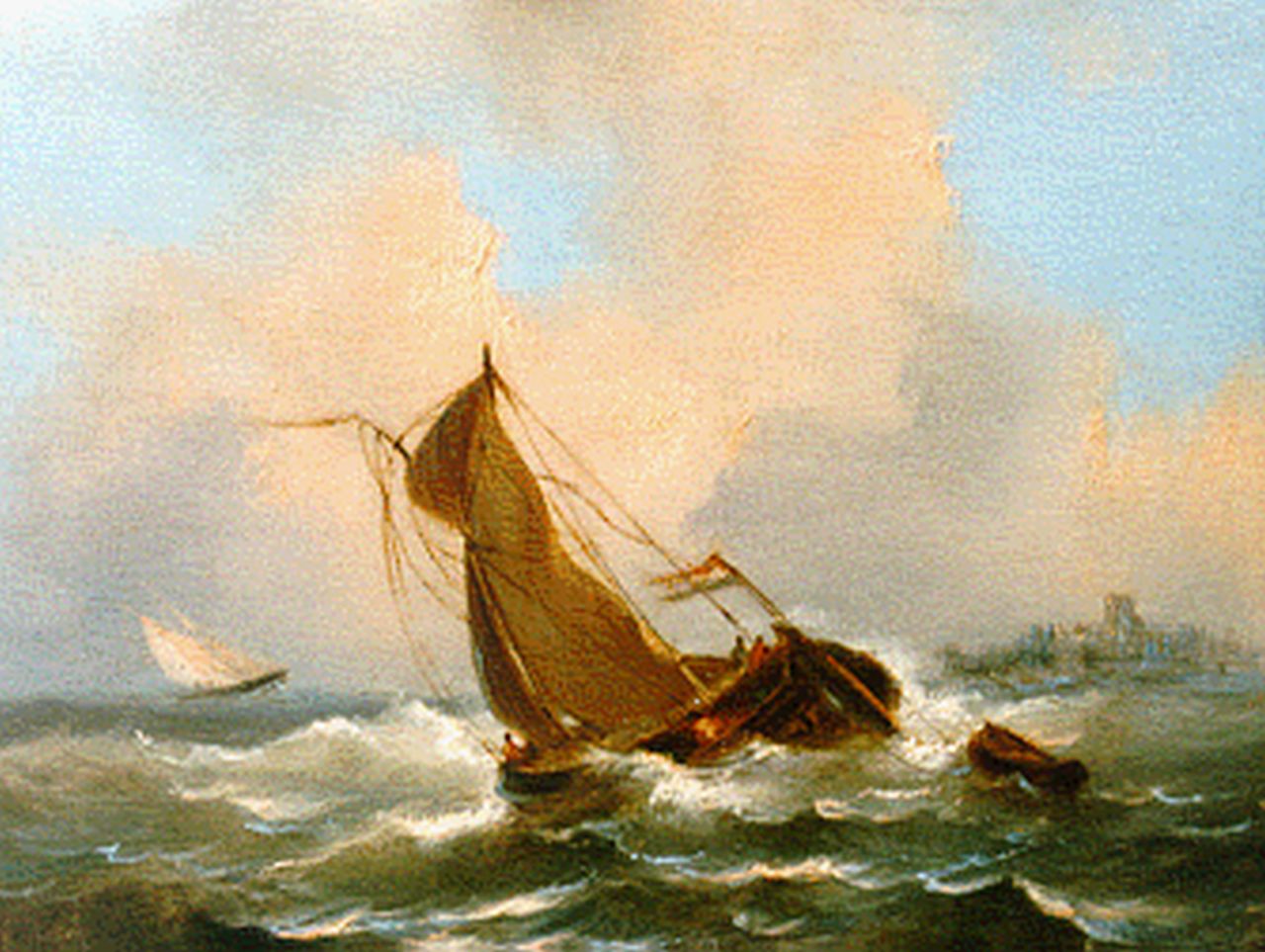 Emmerik G. van | Govert van Emmerik, Shipping on choppy waters, Öl auf Holz 13,1 x 17,3 cm, signed l.l. with initials
