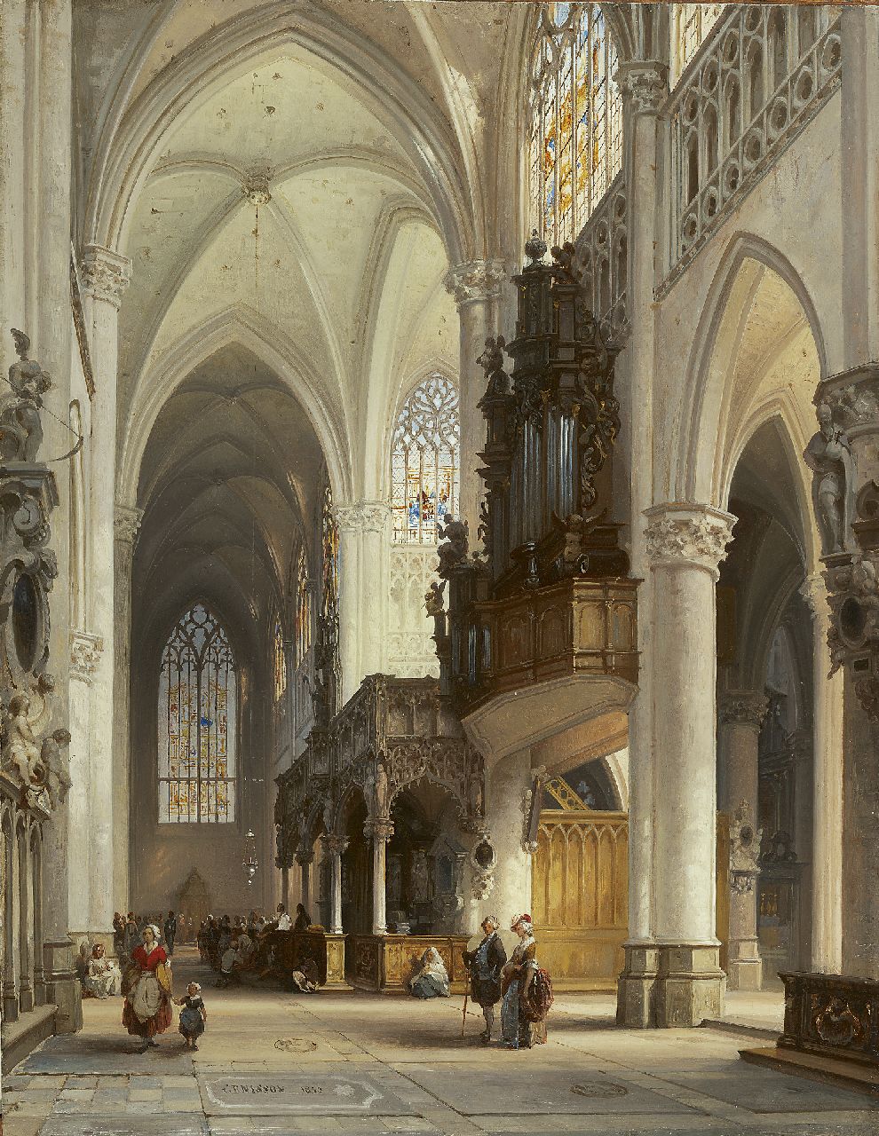 Genisson J.V.  | Jules Victor Genisson | Gemälde zum Verkauf angeboten | Interior of the St. Gummarus church in Lier, Öl auf Holz 47,0 x 36,5 cm, signed l.l. und dated 1850
