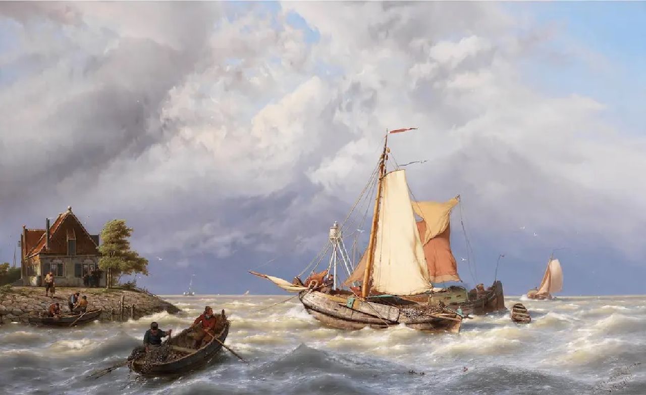 Koekkoek J.H.B.  | Johannes Hermanus Barend 'Jan H.B.' Koekkoek | Gemälde zum Verkauf angeboten | Segelschiffe in aufgewühlter See, Öl auf Leinwand 83,0 x 130,0 cm, Unterzeichnet R.u.