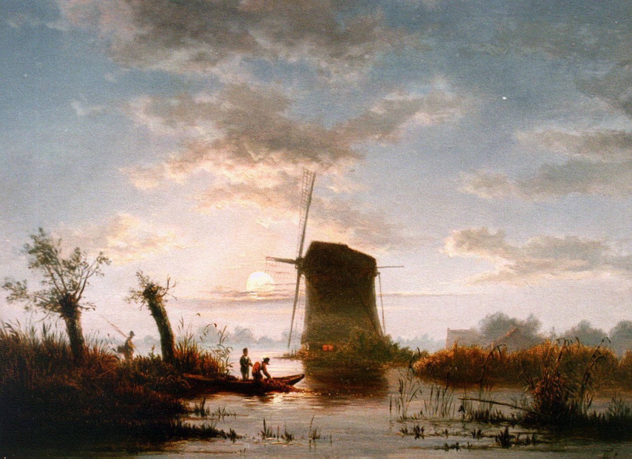 Abels J.Th.  | 'Jacobus' Theodorus Abels, Fishermen at dusk, Öl auf Holz 24,5 x 33,4 cm, signed l.r. with initials