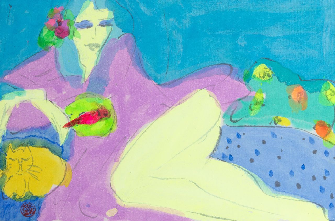 Ting W.  | Walasse Ting | Aquarelle und Zeichnungen zum Verkauf angeboten | x, Tinte auf Papier 15,5 x 23,5 cm, signed l.l. with artist's seal