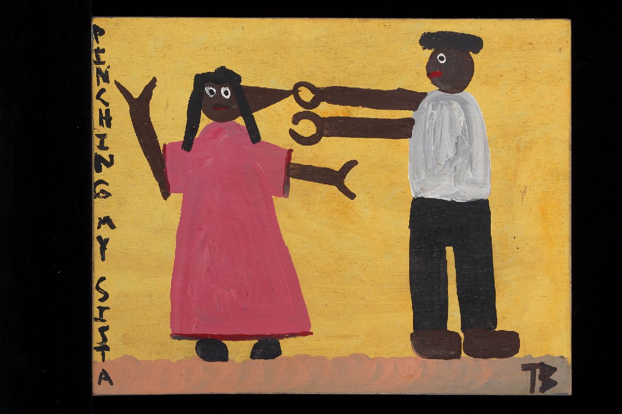 Brown T.  | Timothy 'Tim' Brown, Pinching my sista, Acryl auf Holz 33,7 x 42,8 cm, Unterzeichnet u.r. mit Initialen und ca 1995
