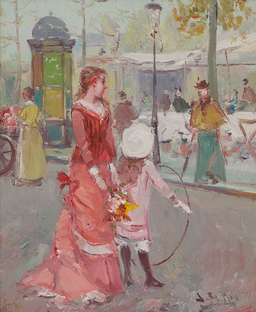 Soler J.  | Juan Soler | Gemälde zum Verkauf angeboten | Spaziergänger auf einer Pariser Boulevard, Öl auf Holz 27,2 x 22,0 cm, Unterzeichnet u.r.