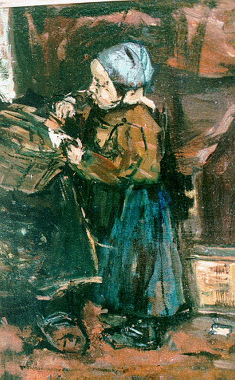 Robertson S.  | Susanne 'Suze' Robertson, A girl with a basket, Öl auf Leinwand auf Holz 34,3 x 22,9 cm