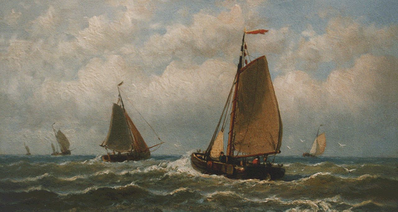 Hulk H.  | Hendrik Hulk, Sailing vessels in full sail, Öl auf Leinwand 18,0 x 30,1 cm, signed l.r.