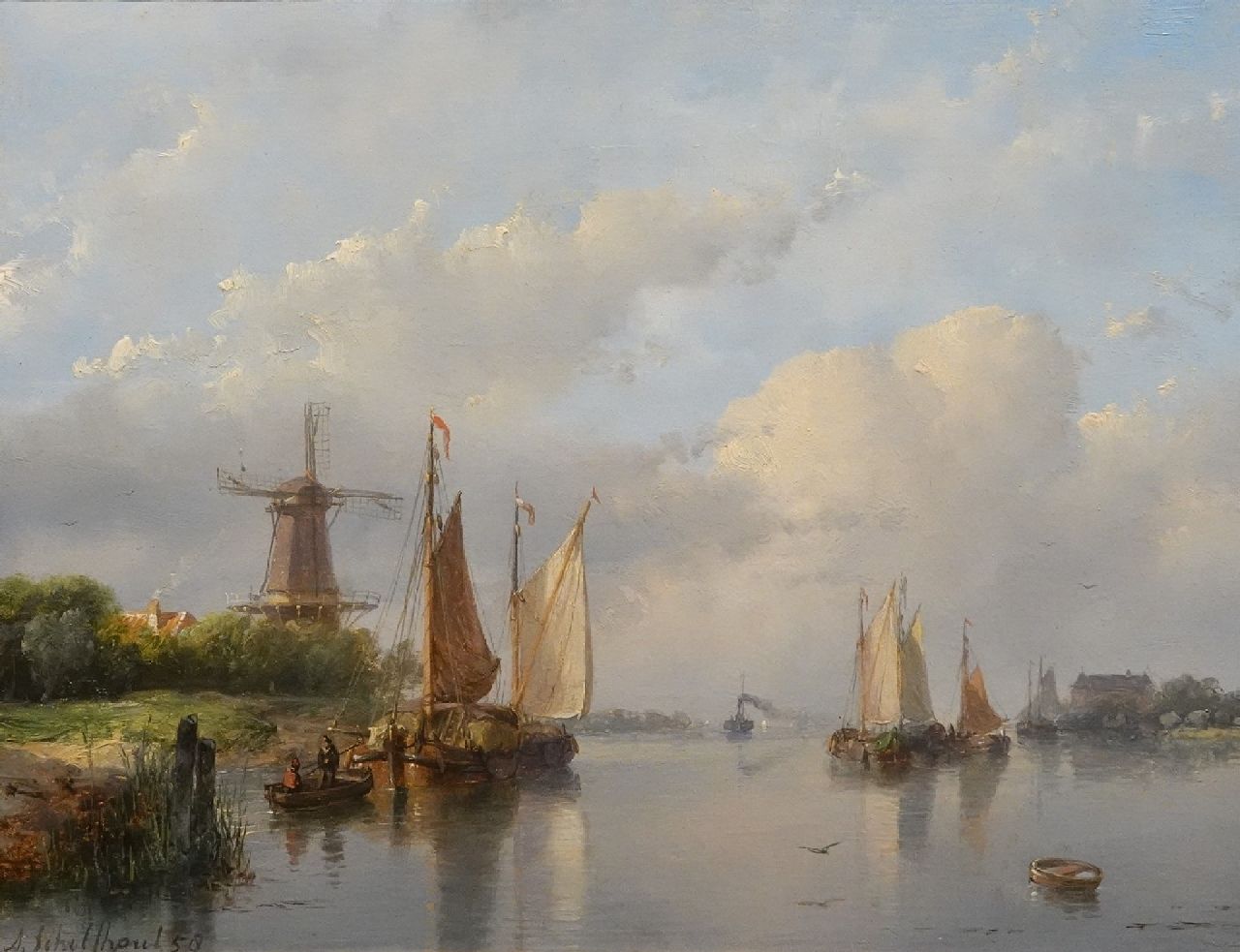 Schelfhout A. | Andreas Schelfhout | Gemälde zum Verkauf angeboten | Sommerliches Flussufer mit Segelschiffen, ein Dampfschiff in der Ferne., Öl auf Holz 22,0 x 29,0 cm, Unterzeichnet u.l. und datiert '58 Schelfhout A. | Andreas Schelfhout | Gemälde zum Verkauf angeboten | Sommerliches Flussufer mit Segelschiffen, ein Dampfschiff in der Ferne., Öl auf Holz 22,0 x 29,0 cm, Unterzeichnet u.l. und datiert '58