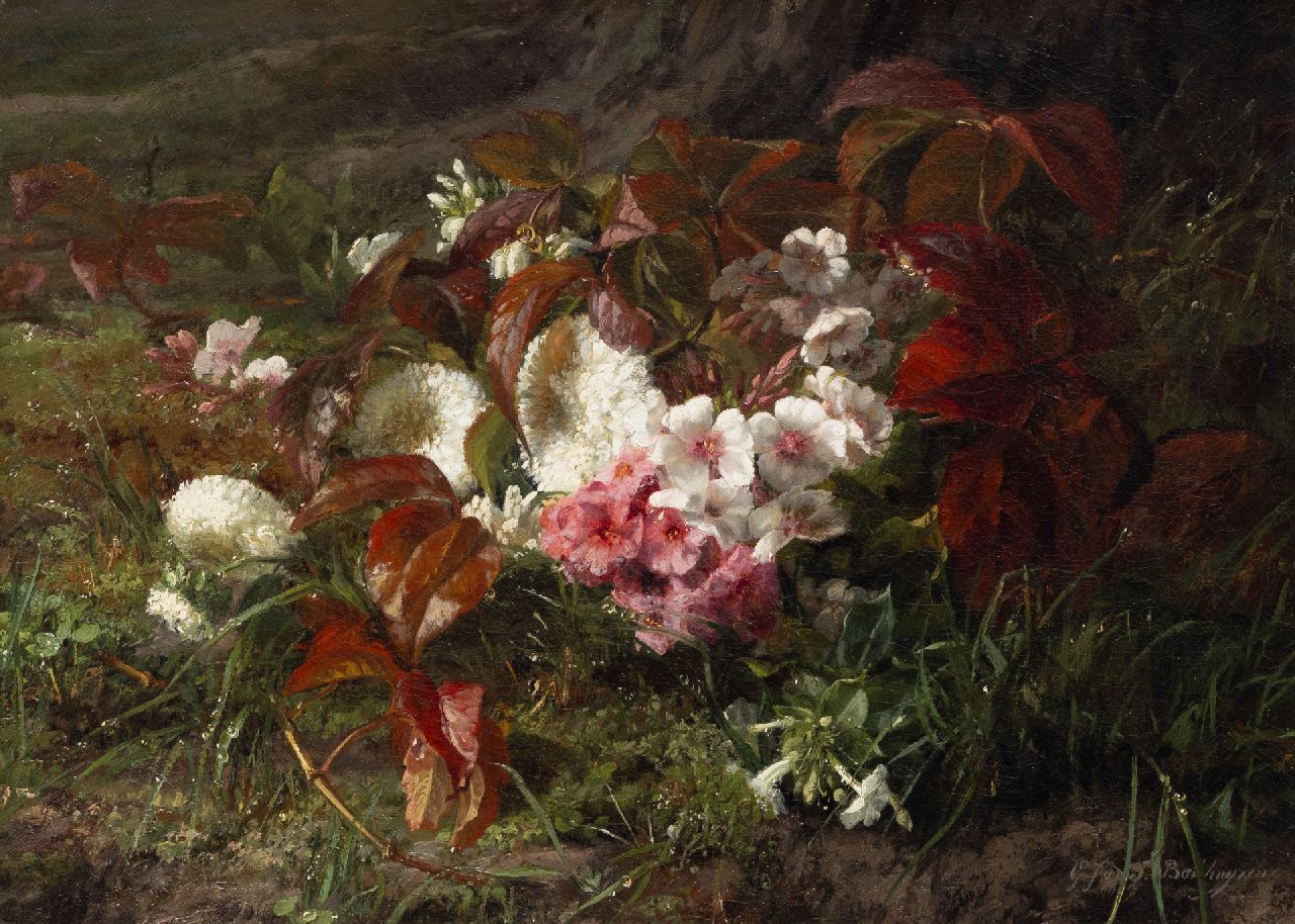 Sande Bakhuyzen G.J. van de | 'Gerardine' Jacoba van de Sande Bakhuyzen | Gemälde zum Verkauf angeboten | Flowers on a forest-path, Öl auf Leinwand 34,4 x 47,2 cm, signed l.r. Sande Bakhuyzen G.J. van de | 'Gerardine' Jacoba van de Sande Bakhuyzen | Gemälde zum Verkauf angeboten | Flowers on a forest-path, Öl auf Leinwand 34,4 x 47,2 cm, signed l.r.