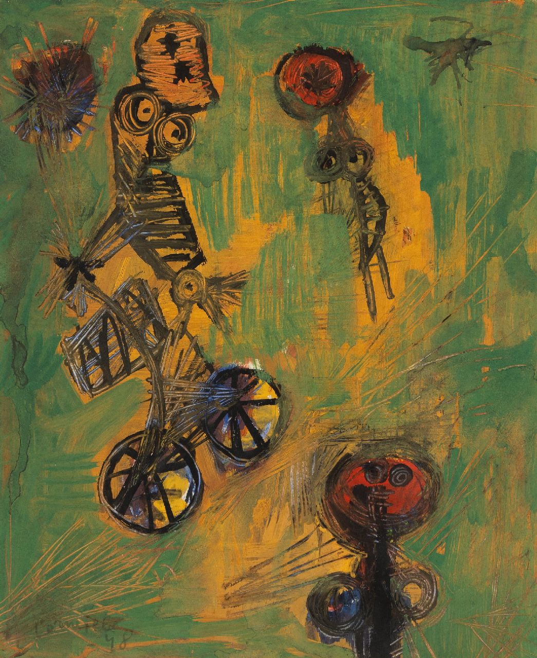 Corneille ('Corneille' Guillaume Beverloo)   | Corneille ('Corneille' Guillaume Beverloo) | Aquarelle und Zeichnungen zum Verkauf angeboten | x, Tinte, Aquarell und Gouache auf Papier 31,0 x 25,0 cm, Unterzeichnet u.l. und datiert '48