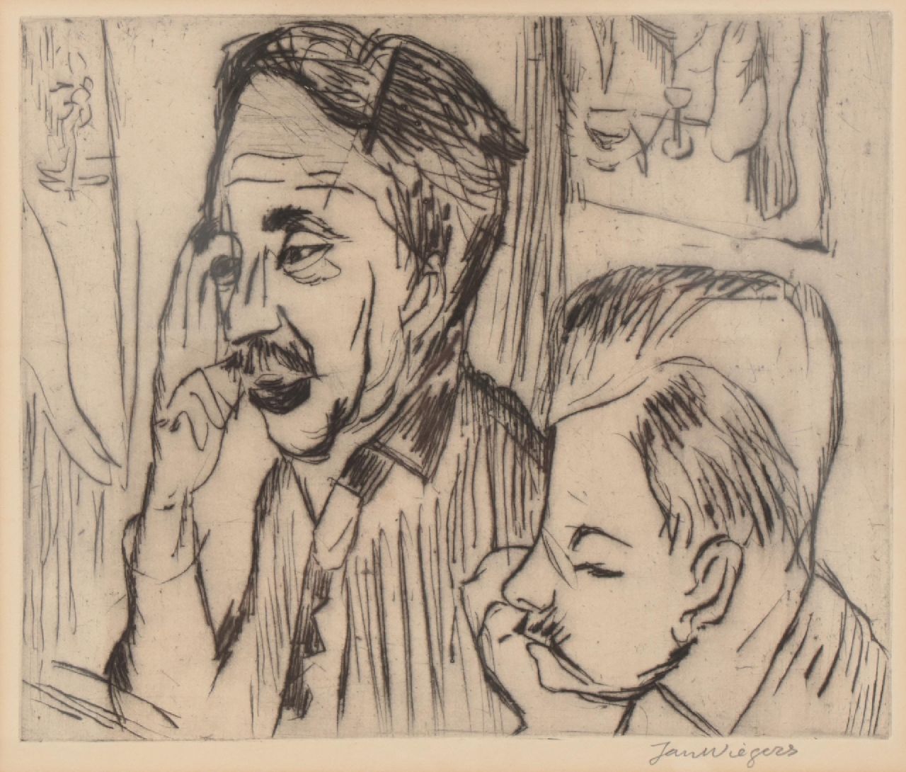 Wiegers J. | Jan Wiegers | Grafik zum Verkauf angeboten | Porträt von H.N. Werkman und Johan van Zweden, Radierung auf Papier 21,5 x 26,0 cm, Unterzeichnet u.r. (in Bleistift) und zu datieren 1925 (ohne Ramen) Wiegers J. | Jan Wiegers | Grafik zum Verkauf angeboten | Porträt von H.N. Werkman und Johan van Zweden, Radierung auf Papier 21,5 x 26,0 cm, Unterzeichnet u.r. (in Bleistift) und zu datieren 1925 (ohne Ramen)