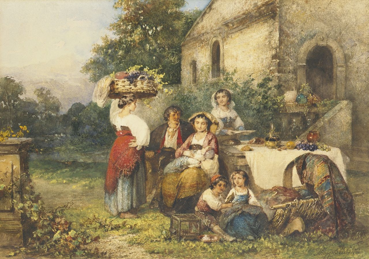 Philippeau K.F.  | Karel Frans 'C.F.' Philippeau, Festivities, Aquarell auf Papier 26,5 x 36,0 cm, signed l.r. und dated 1866
