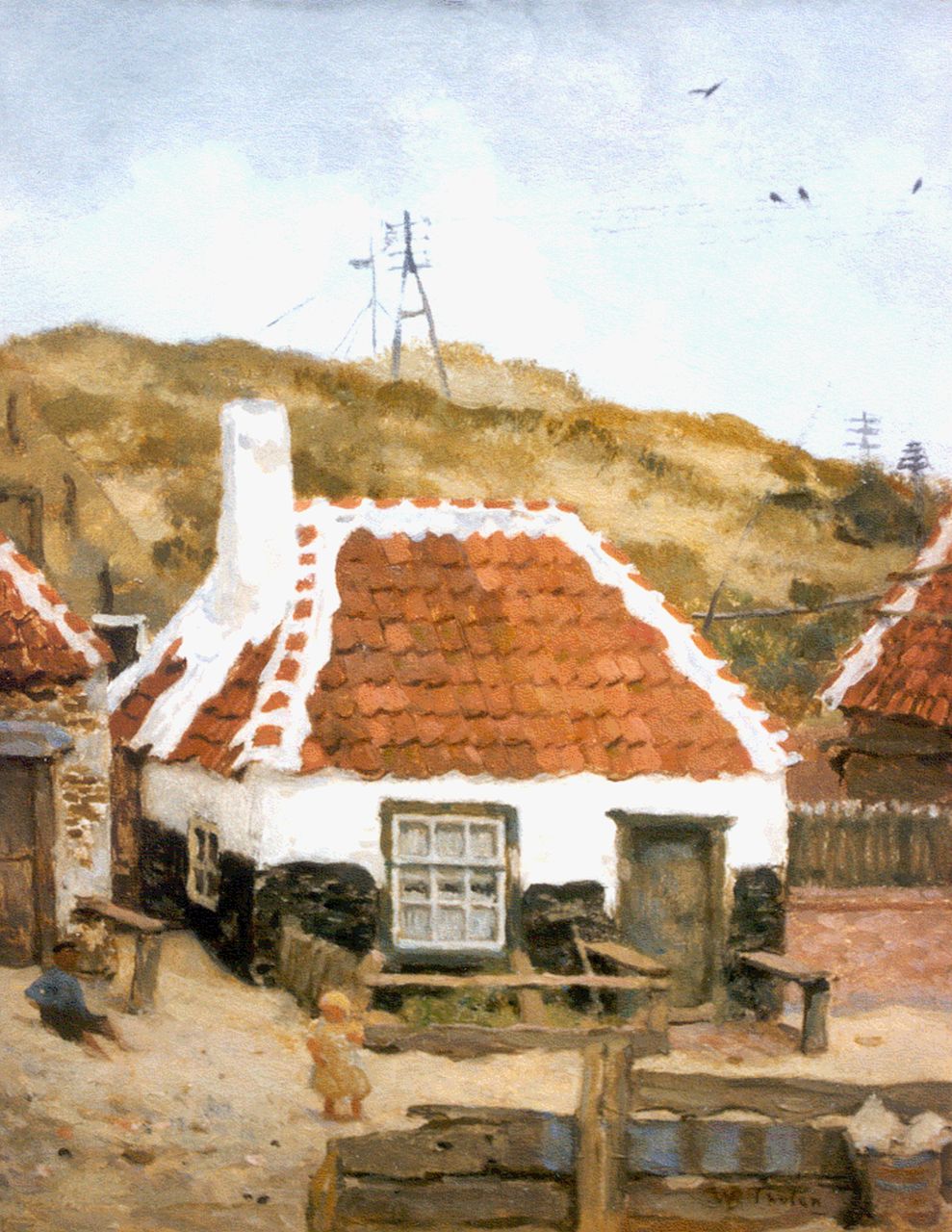 Tholen W.B.  | Willem Bastiaan Tholen, Houses behind the dunes, Öl auf Holz 31,8 x 24,2 cm, signed l.r.
