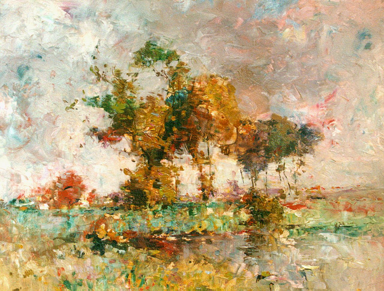 Lucien Frank | Trees by a pond, Öl auf Holz, 37,6 x 46,0 cm, signed l.l.