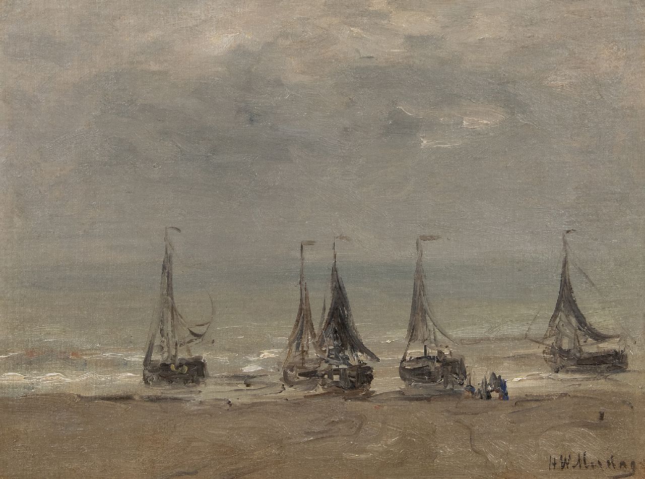 Mesdag H.W. | Hendrik Willem Mesdag | Gemälde zum Verkauf angeboten | Fünf Fischerboote in der Brandung, Öl auf Leinwand auf Holz 30,4 x 40,4 cm, Unterzeichnet l.u. Mesdag H.W. | Hendrik Willem Mesdag | Gemälde zum Verkauf angeboten | Fünf Fischerboote in der Brandung, Öl auf Leinwand auf Holz 30,4 x 40,4 cm, Unterzeichnet l.u.