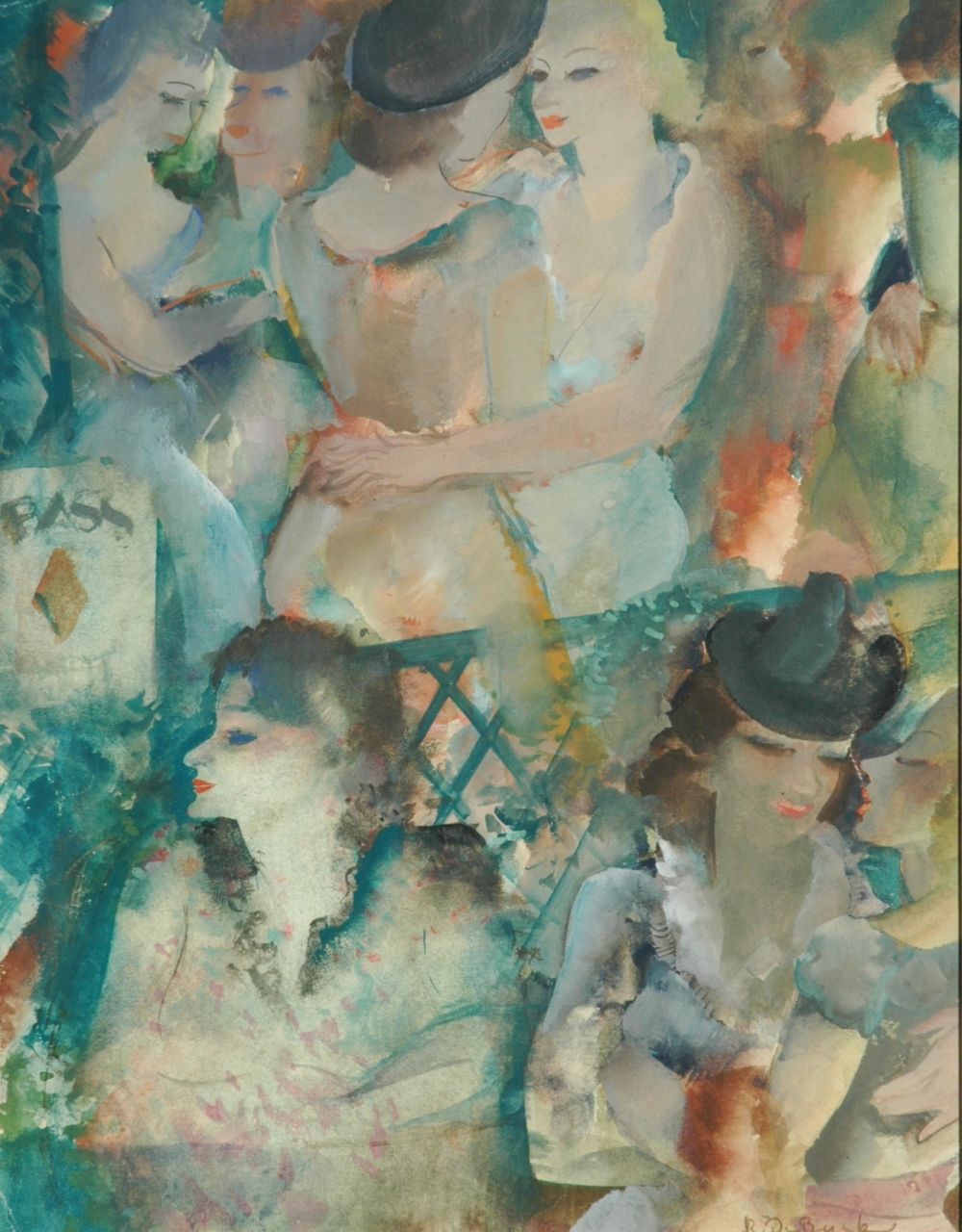 Buck R. de | Raphaël de Buck | Aquarelle und Zeichnungen zum Verkauf angeboten | Tanzcafé, Aquarell auf Papier 31,0 x 24,5 cm, Unterzeichnet r.u.