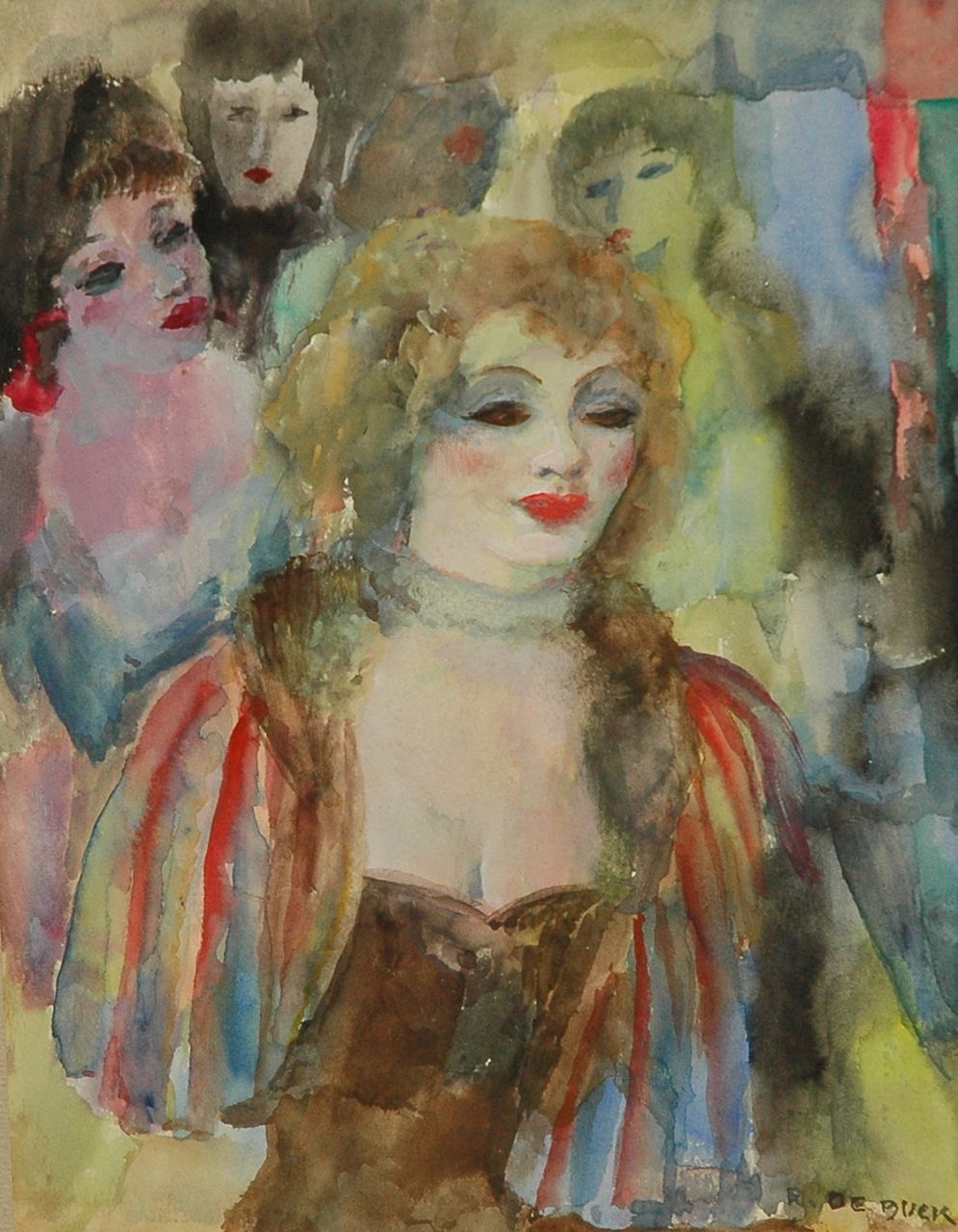 Buck R. de | Raphaël de Buck | Aquarelle und Zeichnungen zum Verkauf angeboten | Vier Frauen, Aquarell auf Papier 31,0 x 23,0 cm, Unterzeichnet u.r.