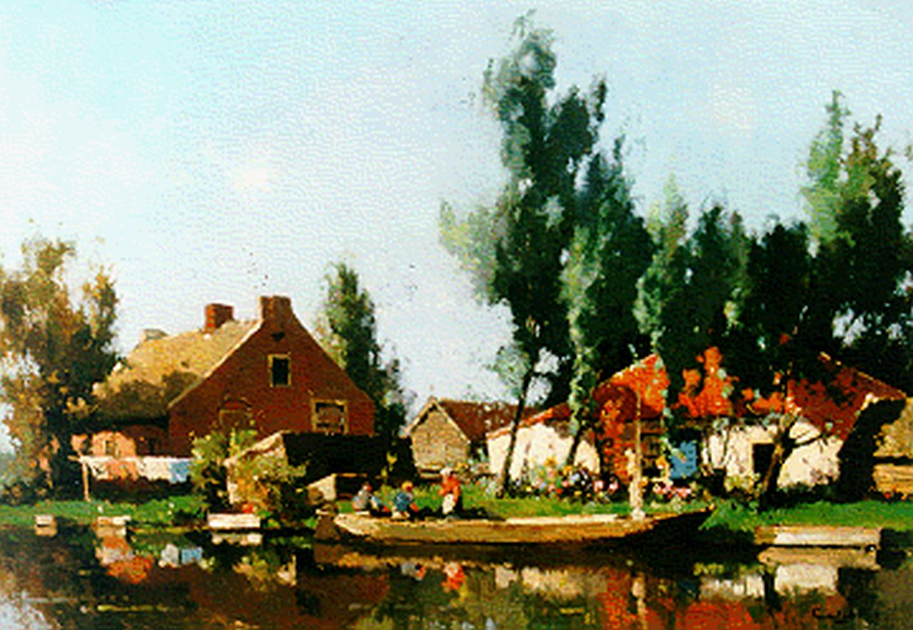 Vlist L. van der | Leendert van der Vlist, A farm along a waterway, Öl auf Leinwand 50,4 x 70,3 cm, signed l.r.