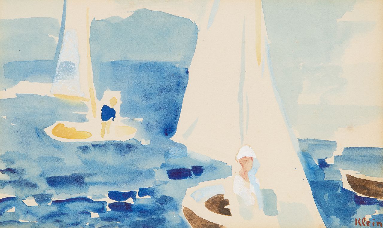 Klein F.F.A.  | Friedrich Franz Albert 'Frits' Klein | Aquarelle und Zeichnungen zum Verkauf angeboten | Segeltag im Sommer, Südfrankreich, Aquarell und Gouache auf Papier 10,5 x 17,4 cm, Unterzeichnet u.r.