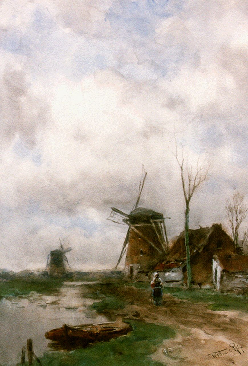 Rip W.C.  | 'Willem' Cornelis Rip, A polder landscape with windmills, Aquarell auf Papier 56,0 x 39,5 cm, signed l.r.