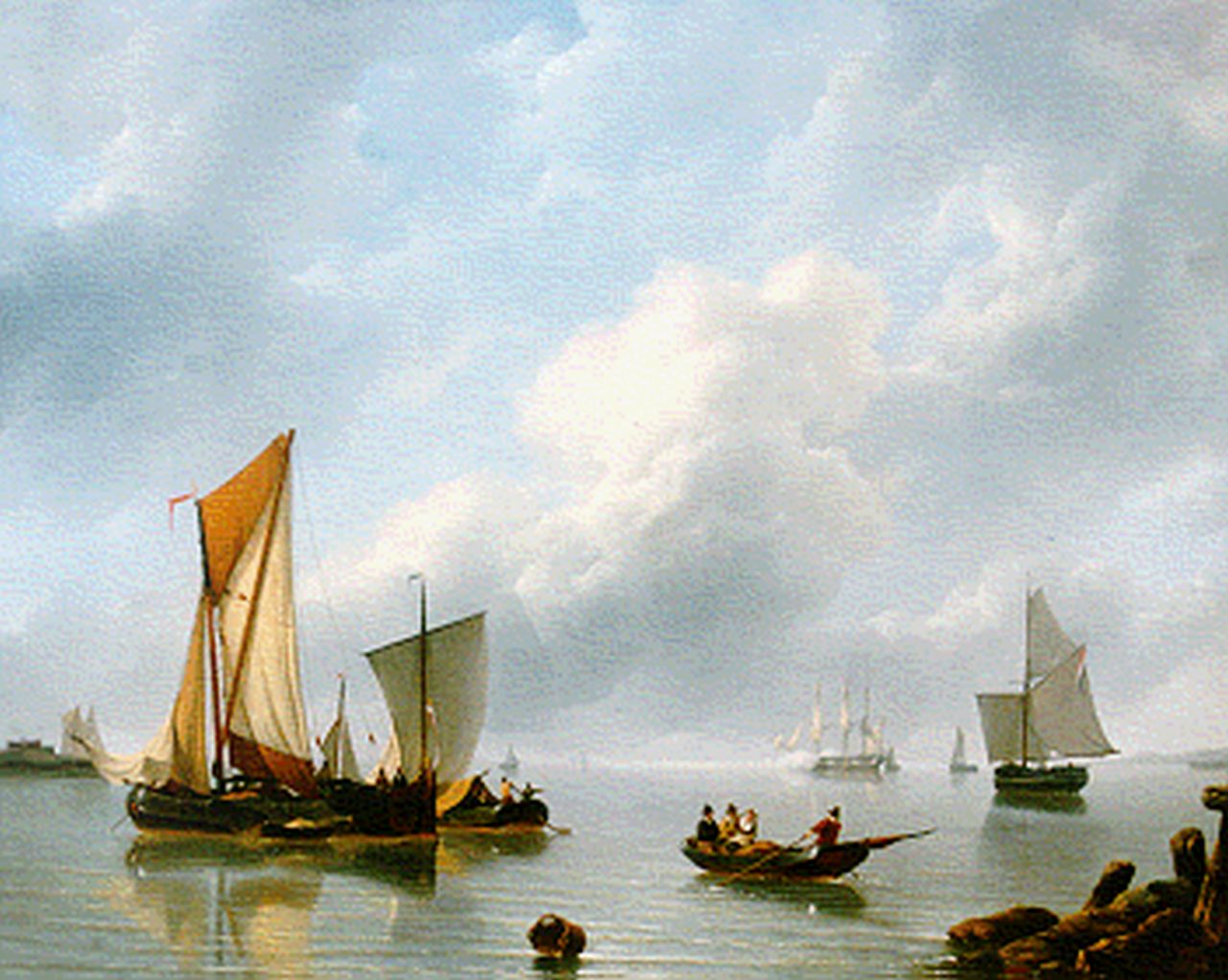 Schotel P.J.  | Petrus Johannes Schotel, A calm estuary, Öl auf Leinwand 70,5 x 88,7 cm, signed l.r.