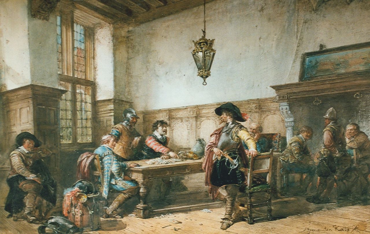 Kate H.F.C. ten | 'Herman' Frederik Carel ten Kate, Interior with soldiers, Öl auf Holz 24,5 x 34,1 cm, signed l.r.