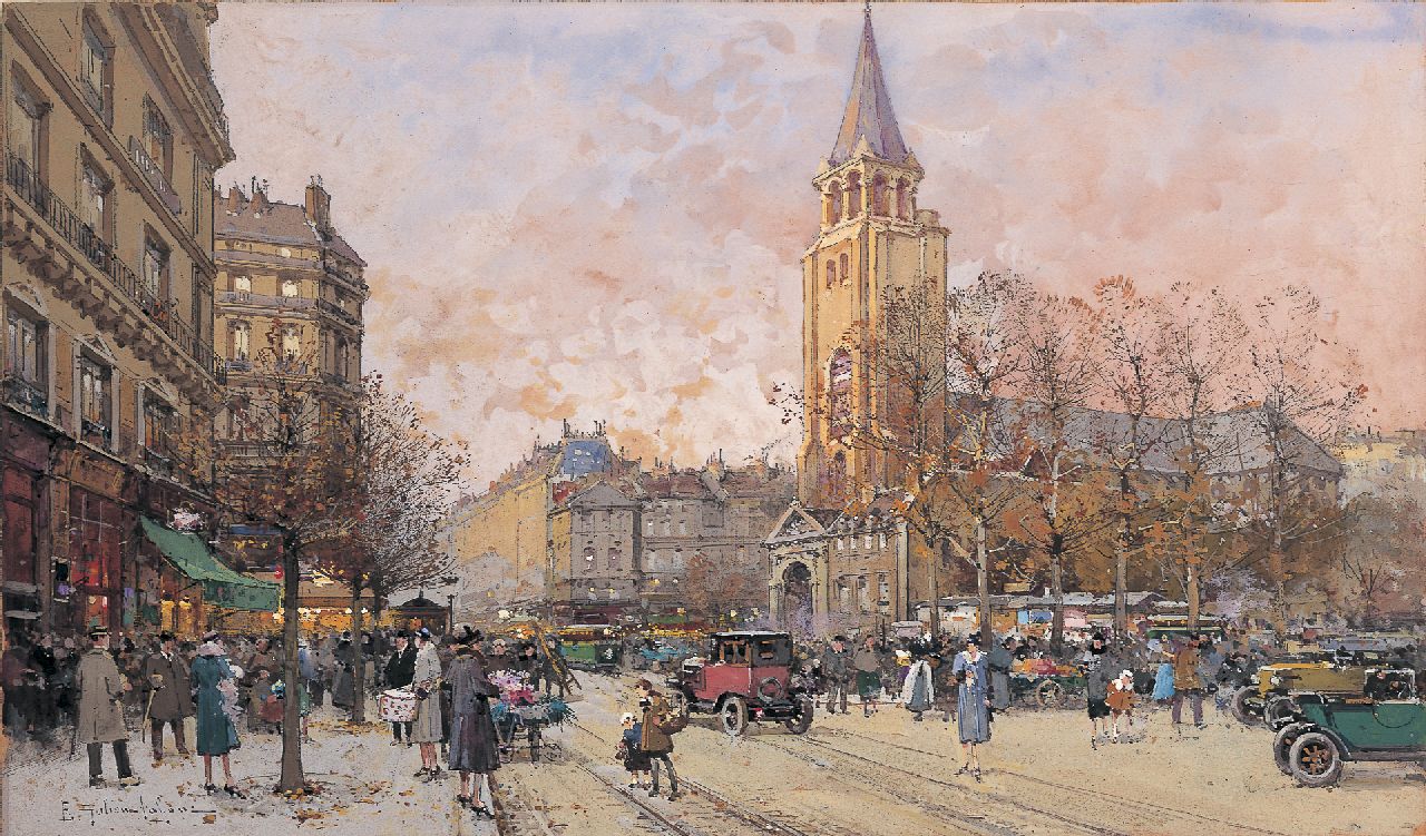Galien-Laloue E.  | Eugène Galien-Laloue, A view of Boulevard Saint-Germain, Paris, Aquarell und Gouache auf Papier 27,0 x 46,0 cm, signed l.l.