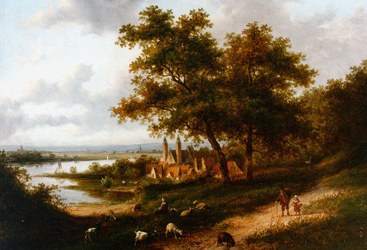 Morel II J.E.  | Jan Evert Morel II, A river landscape, Öl auf Holz 24,4 x 35,0 cm, signed l.c.